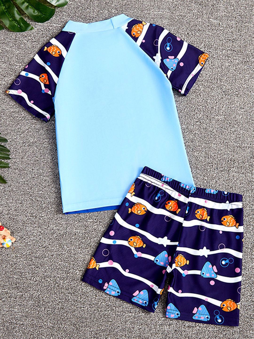 YK Girls Abstract Printed Short Sleeves Swim Set