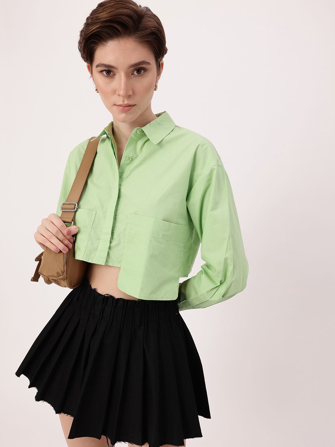 DressBerry Cool Matcha Big Box Energy Power Pocket Crop Shirt