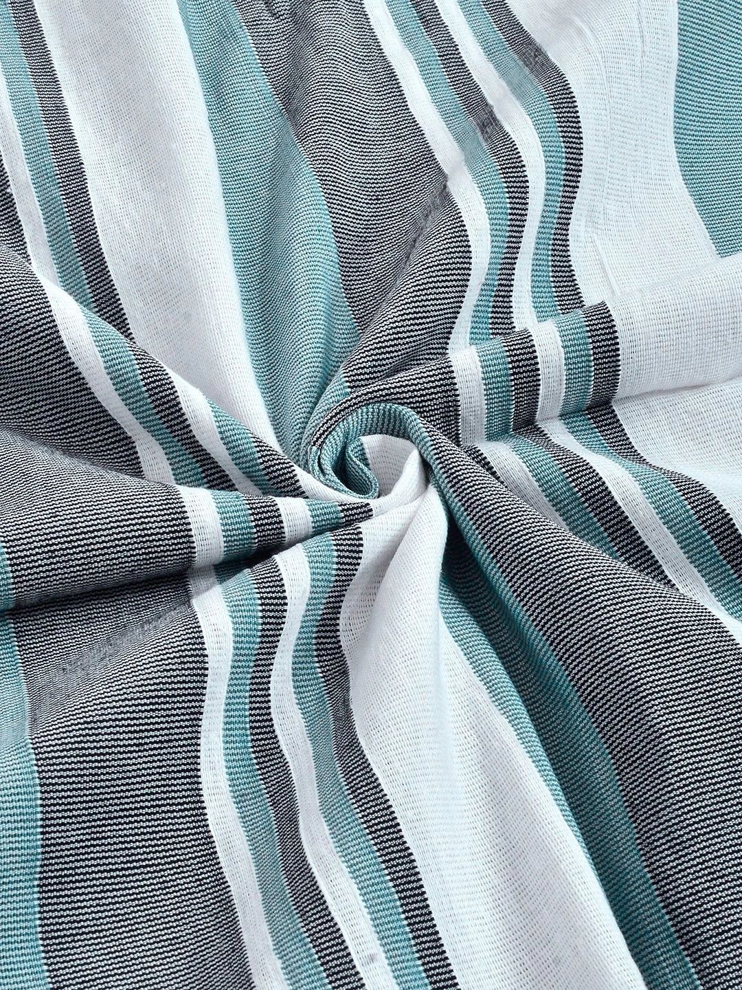 Myntra Elegant Homes Green Striped Pure Cotton Double Bedcover With 2 Pillow Cover