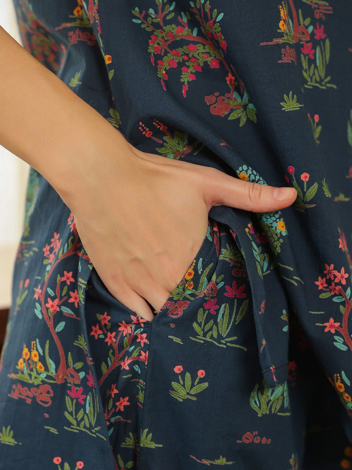 SANSKRUTIHOMES Women Printed V-Neck Short Sleeves Cotton Night suit