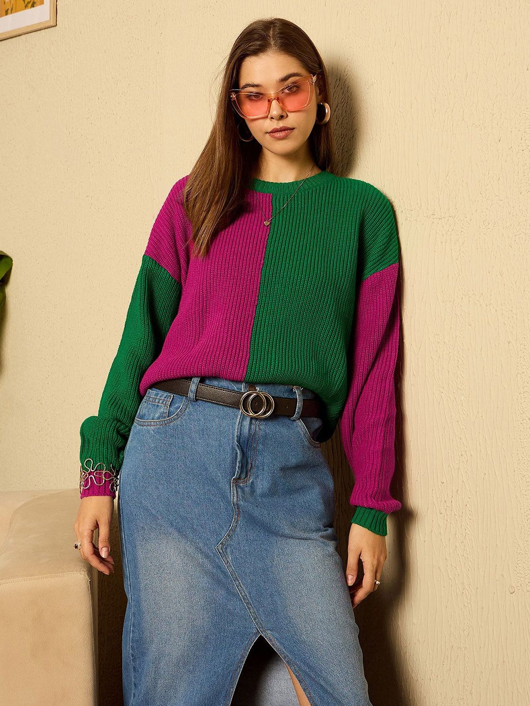 Berrylush Women Colourblocked Pullover Sweater