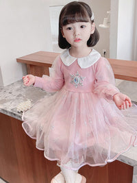 YK Girls Peter Pan Collar Fit & Flare Dress