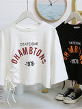 DressBerry Typography Printed Applique T-shirt
