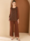 Antheaa Embellished Round Neck Top & Trousers Co-Ords