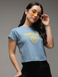 DILLINGER Women Regular Fit Cropped Crew Neck Varsity Printed Tshirt