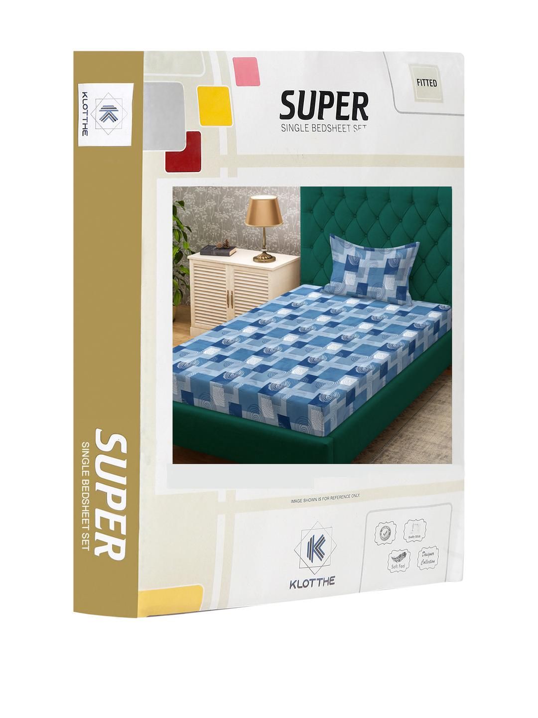 KLOTTHE Blue Geometric Cotton Single Bedsheets