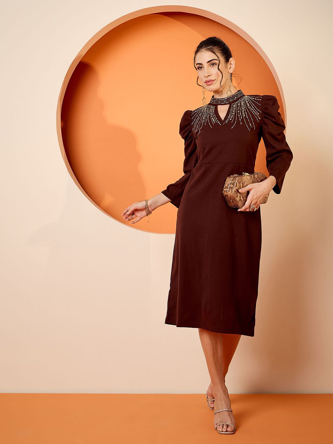 Antheaa Embellished Keyhole Neck A-Line Dress