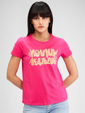 SPYKAR Women Typography Applique T-shirt