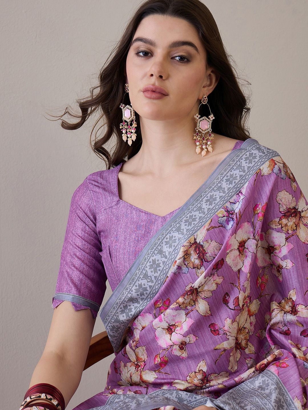 Saree mall Floral Silk Blend Bagru Sarees