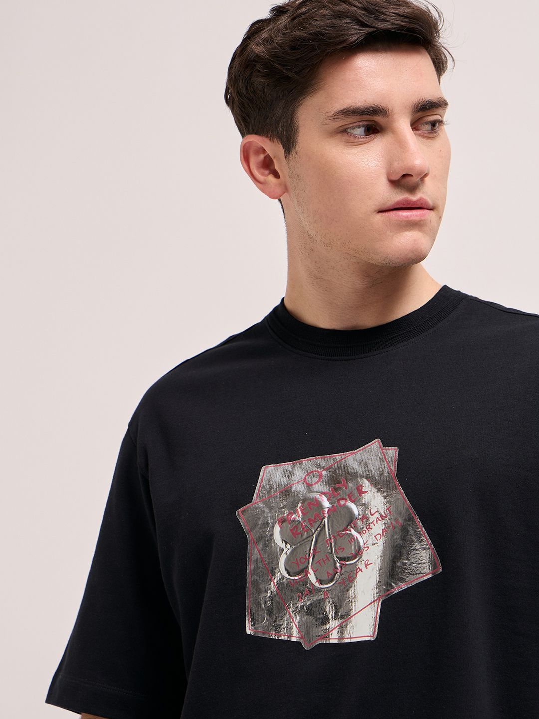 THE BEAR HOUSE Men Graphic Printed Round Neck Pure Cotton Oversized T-shirt