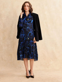 RAREISM Women Printed Shirt Collar Fit & Flare Pleated Midi Dress