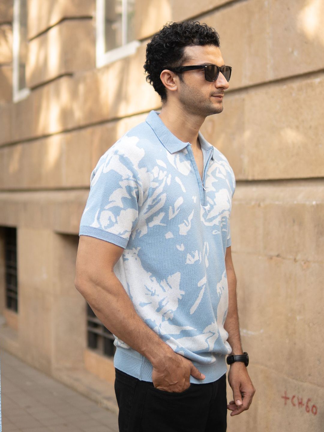 Powerlook Abstract Printed Polo Collar Pure Cotton T-shirt