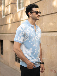 Powerlook Abstract Printed Polo Collar Pure Cotton T-shirt