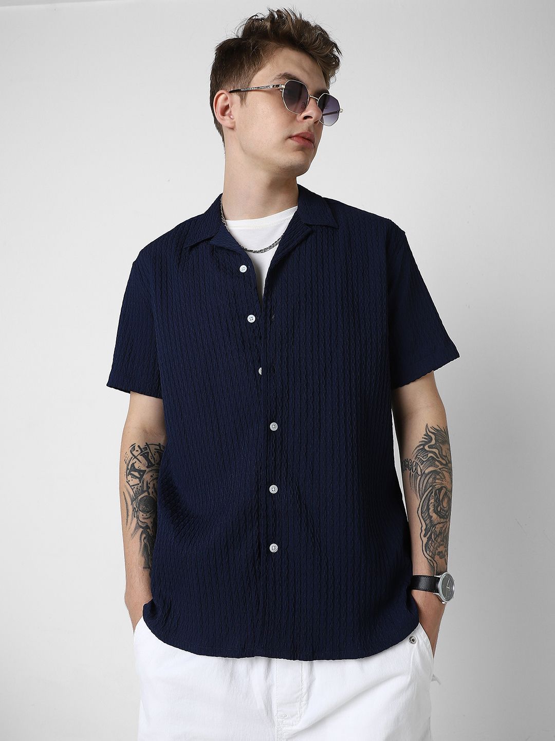 VASTRADO Men Self Design Opaque Oversized Casual Shirt