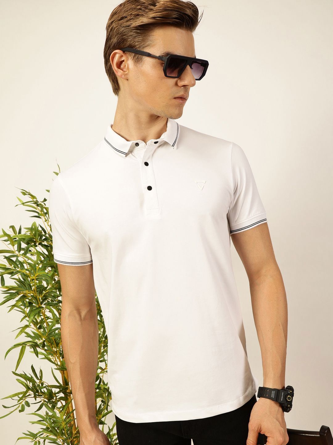 Thomas Scott Men Solid Polo Collar Cotton T-shirt