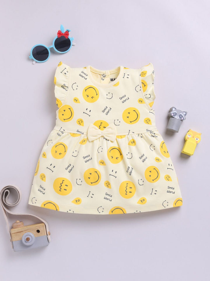 Happy Faces Infant Girls Smiley Printed Pure Cotton A-Line Dress