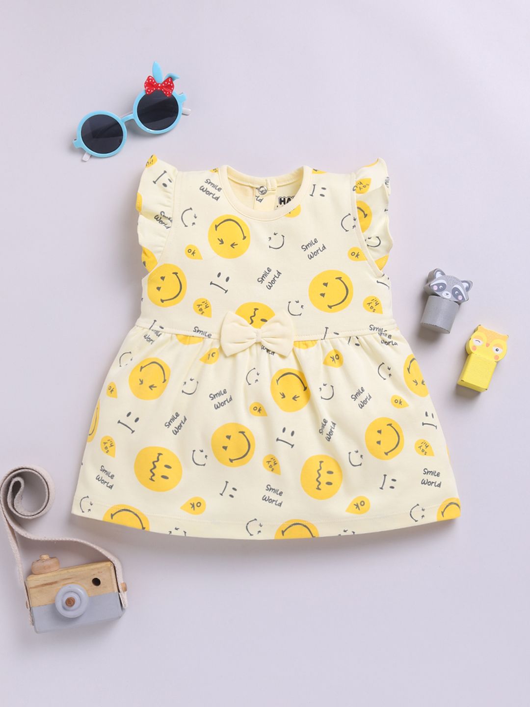 Happy Faces Infant Girls Smiley Printed Pure Cotton A-Line Dress