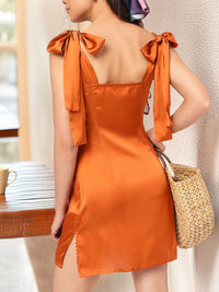 DressBerry Glamour And Opulence Tie-Up Detailed Satin Mini Dress