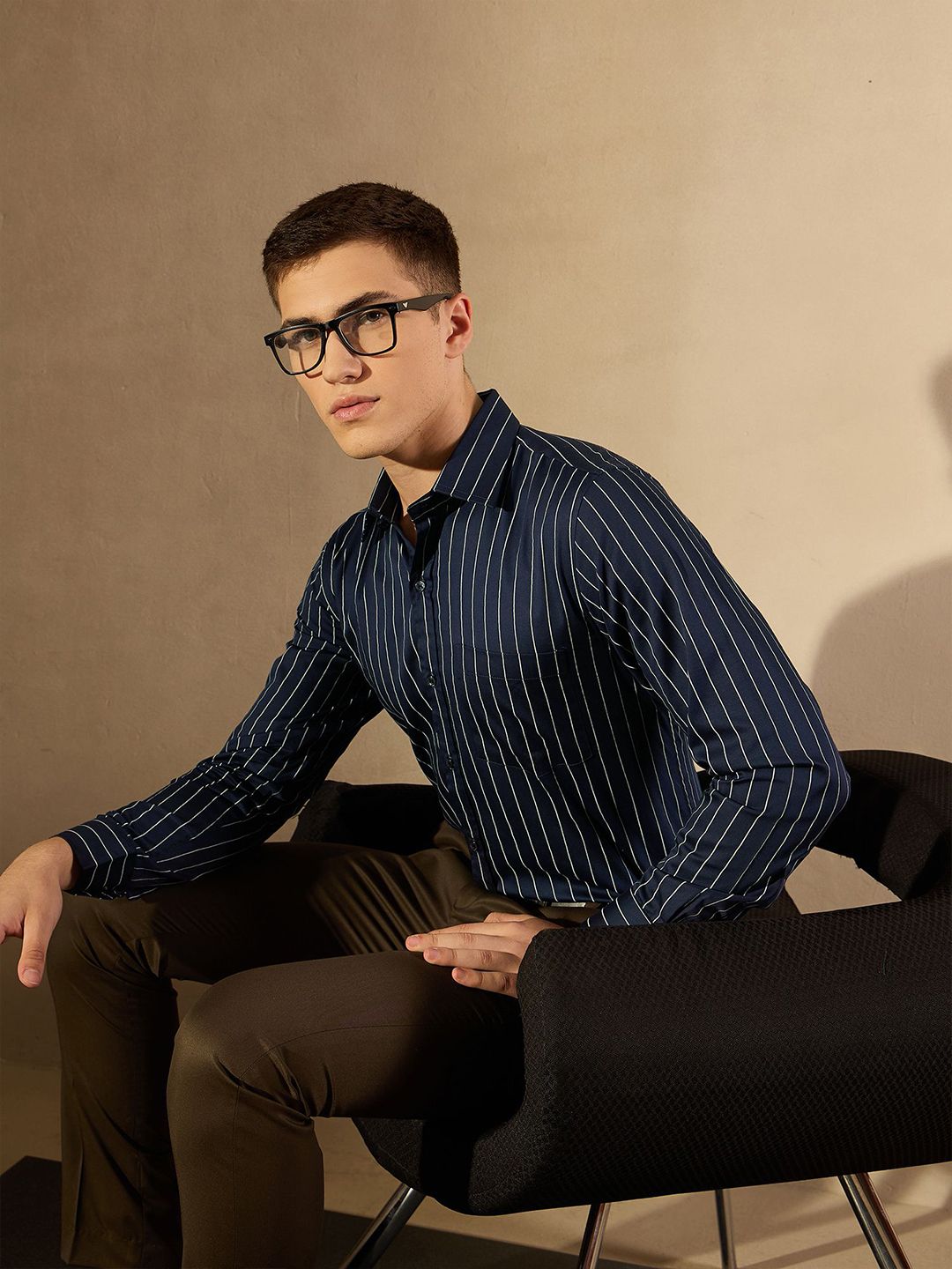 DENNISON Men Vertical Striped Cotton Formal Shirt