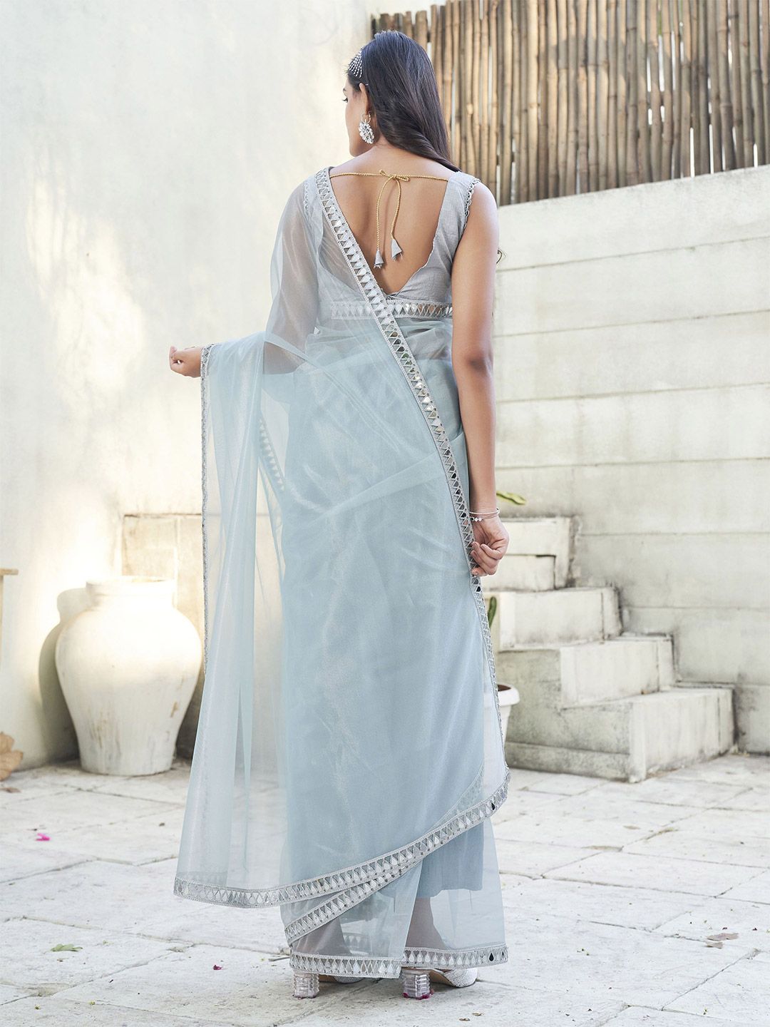 Tikhi Imli Embellished Mirror Work Net Saree