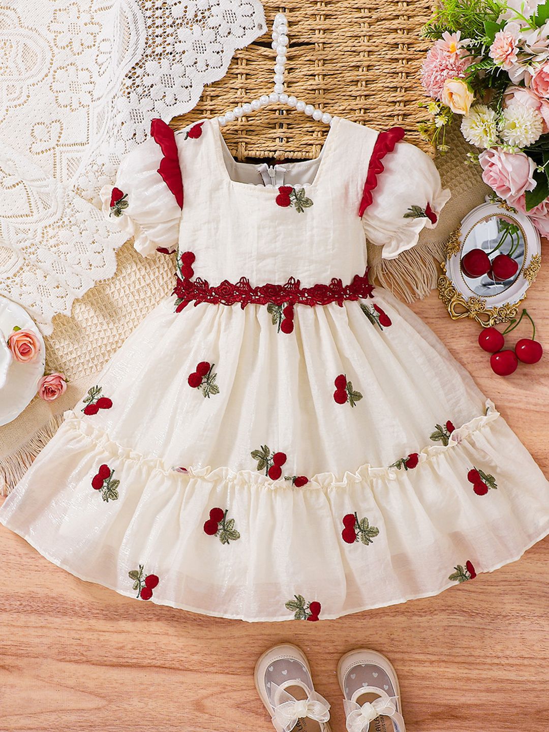 YK Girls Floral Embroidered Dress