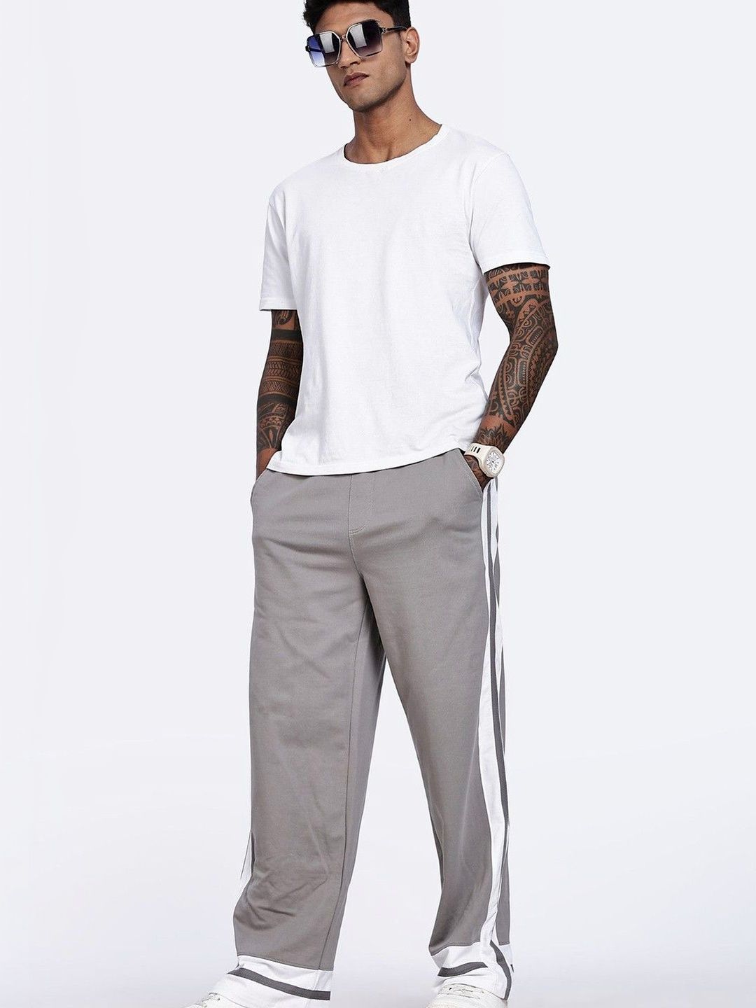 Eszett Men Grey High-Rise Seluar Baggy Biasa Dicuci Mudah