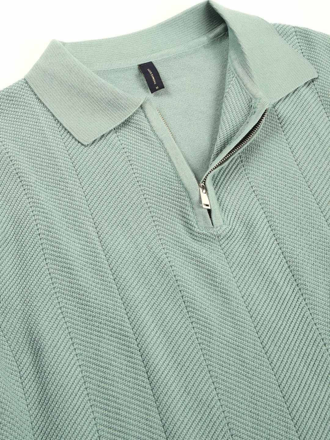 Thomas Scott Men Bio Finish Self Design Polo Collar Cotton T-shirt