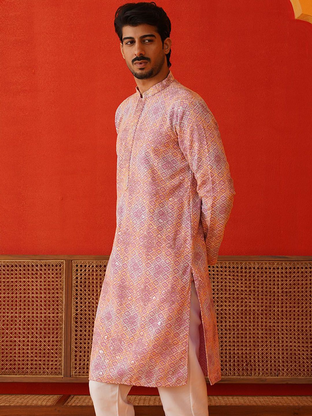Jompers Men Geometric Embroidered Sequinned Kurta