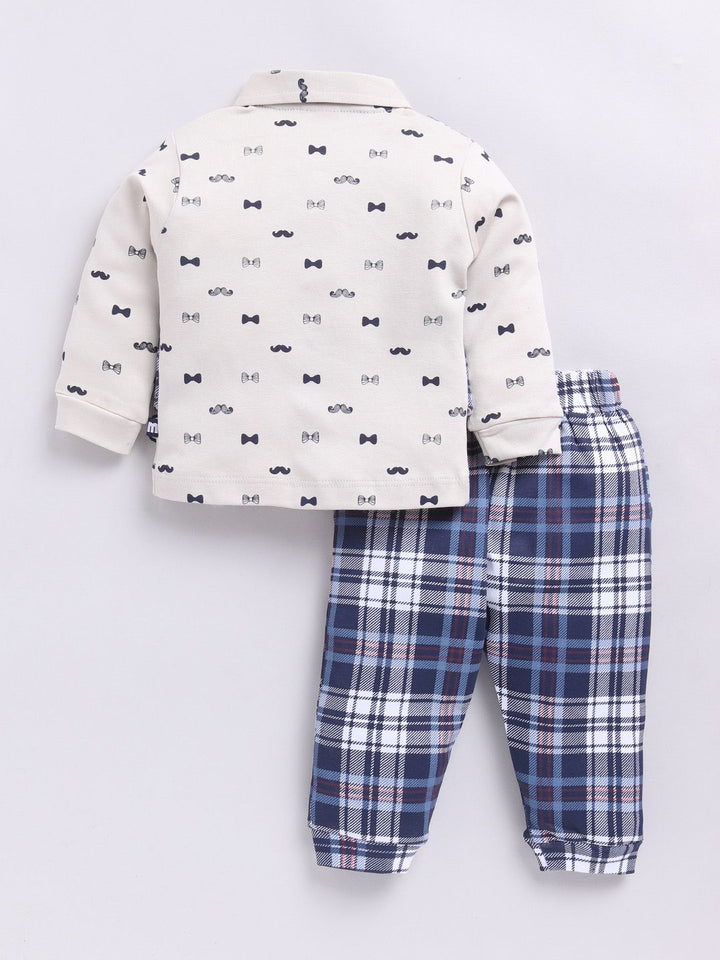 Moms Love Infant Boys Checked Pure Cotton Party Shirt & Trousers with Attached Waistcoat