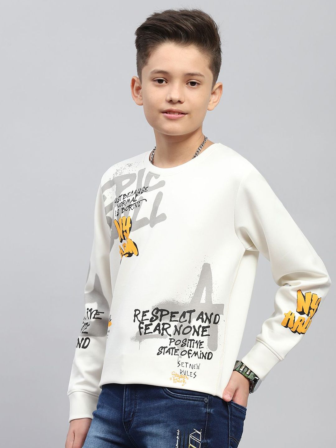 Monte Carlo Boys Printed Solid Cotton Sweatshirt
