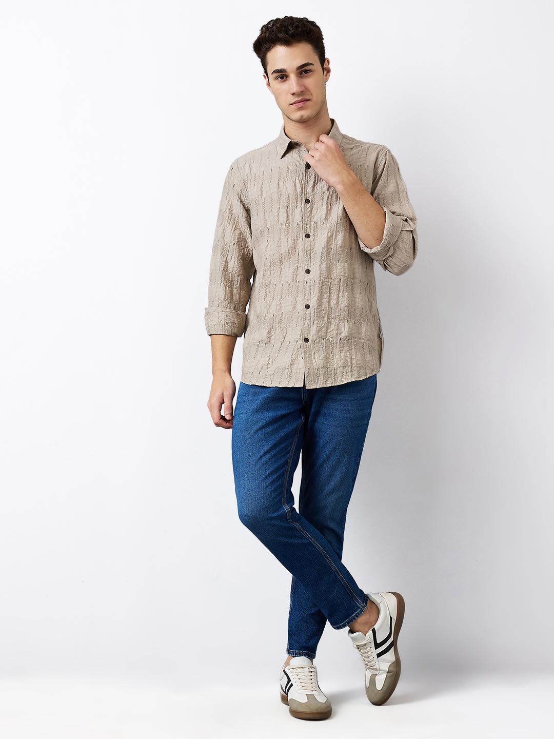 SPYKAR Men Spread Collar Textured Cotton Casual Shirt
