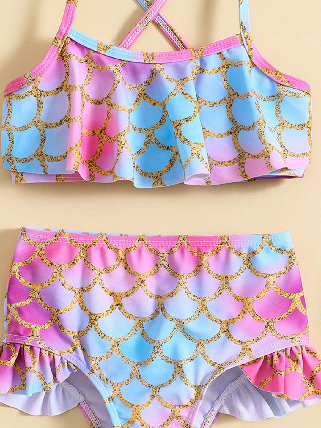 YK Girls Dicetak Top & Shorts Swim Set