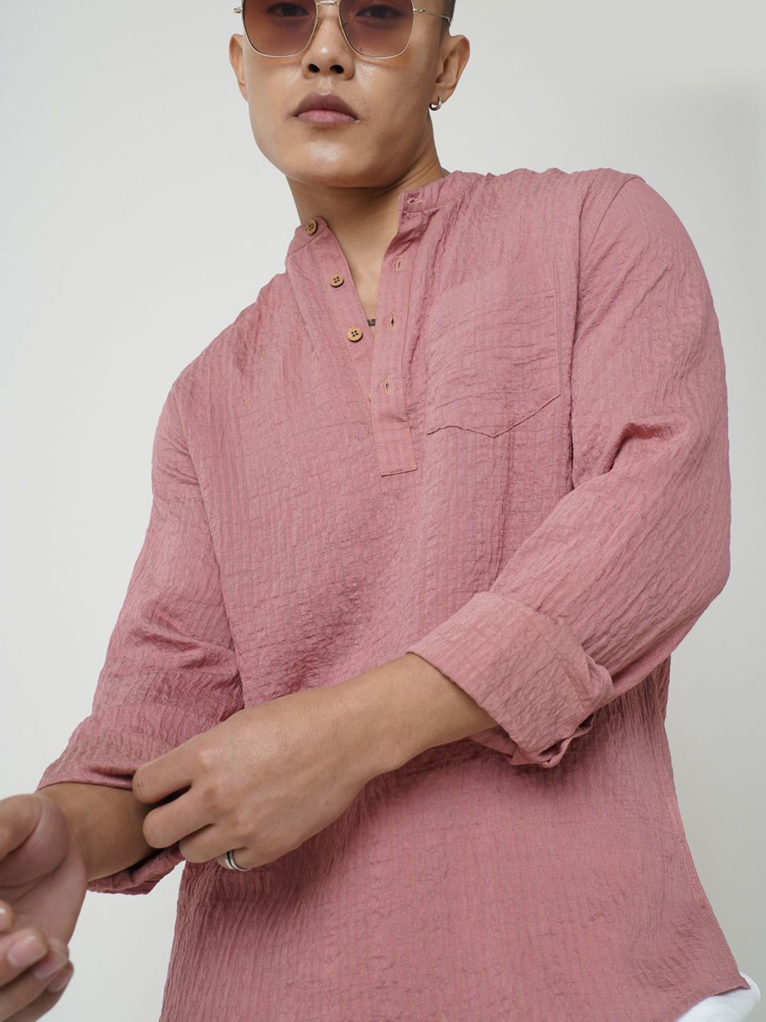 VASTRADO Men Striped Thread Work Jacquard Kurta