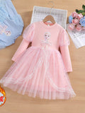 YK Girls Elsa Print Tulle Knee Length Fit and Flare Dress