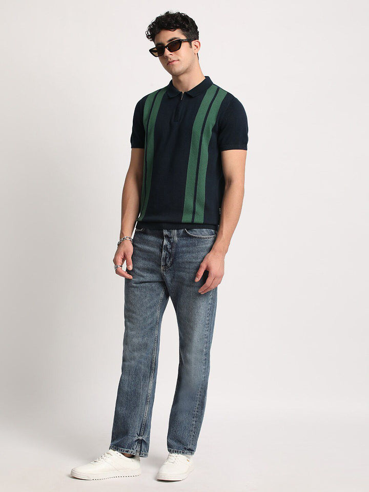 THE BEAR HOUSE Men Striped Regular Fit Cotton Polo Collar T-Shirt