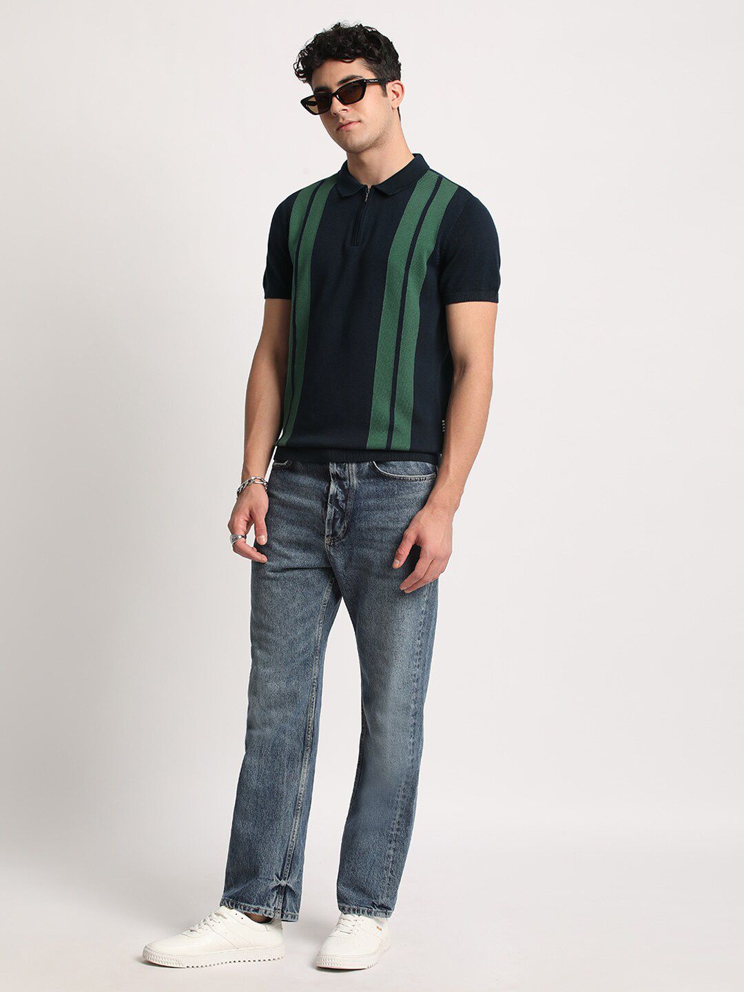 THE BEAR HOUSE Men Striped Regular Fit Cotton Polo Collar T-Shirt