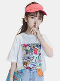 YK Girls Typography Printed Applique T-shirt