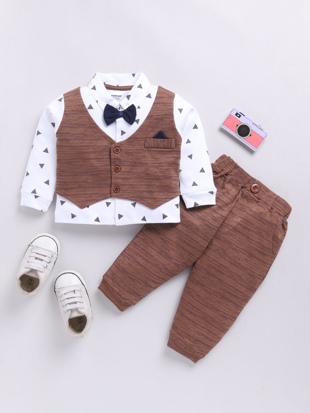 Moms Love Infant Boys Printed Cotton Shirt & Joggers
