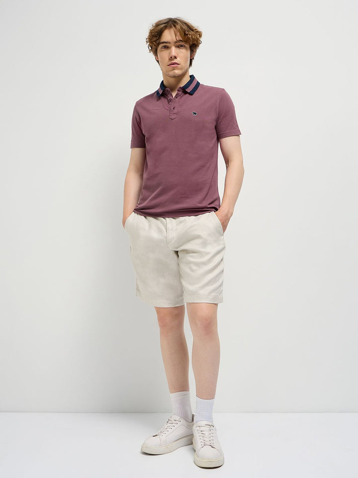 THE BEAR HOUSE Men Solid Polo Collar Pure Cotton T-shirt