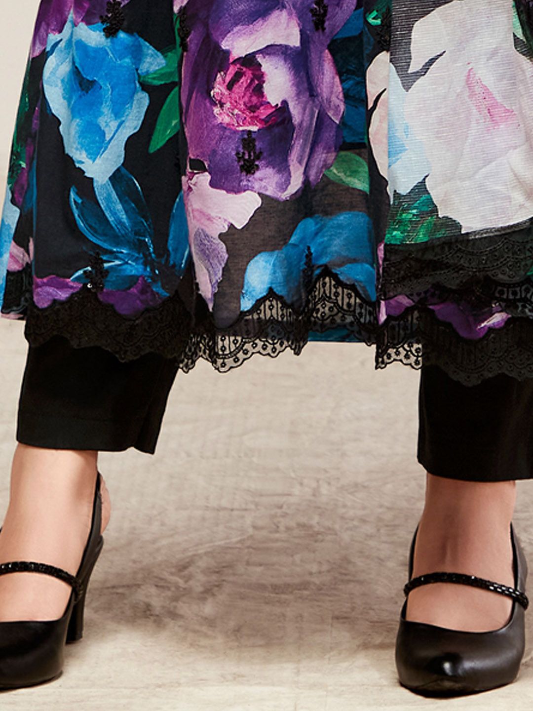 Indo Era Women Floral Embroidered Empire Thread Work Kurta with Trousers & With Dupatta