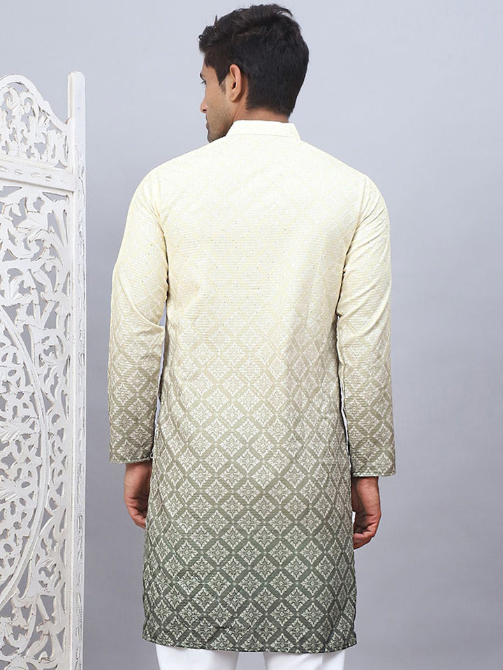 Jompers Floral Printed Mandarin Collar Sequins Ombre Straight Kurta
