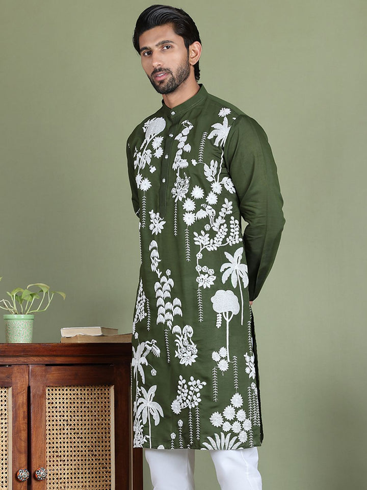 Jompers Floral Embroidered Chikankari Mandarin Collar Straight  Kurta