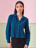 AND Women Solid Shirt Collar Cotton Top