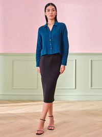 AND Women Solid Shirt Collar Cotton Top