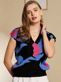 Berrylush Women V-Neck Self Design Sweater Vest