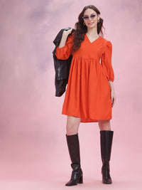 DressBerry Faux Wrap Puff Sleeve A-Line Dress