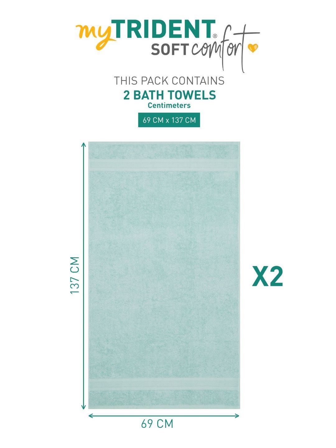 MYTRIDENT Blue 2 Pieces Cotton 500 GSM Bath Towel