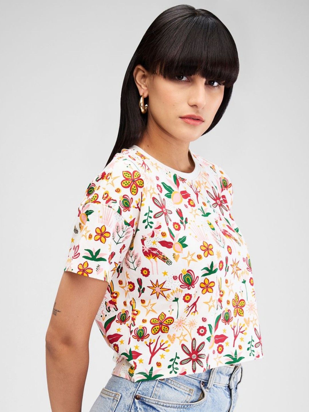 SPYKAR Women Floral Printed Pockets Boxy T-shirt