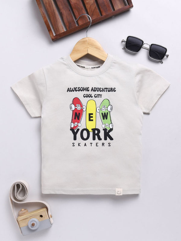 Happy Faces Boys Pure Cotton Typography & Graphic Printed T-shirt