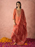 KALINI Ethnic Motifs Yoke Design Sequinned Kurta with Trousers & Dupatta